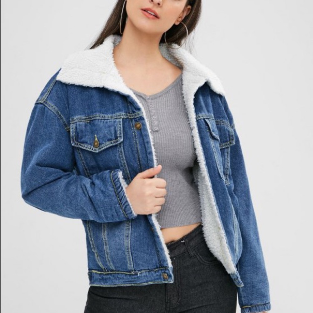 Black fuzzy jean jacket